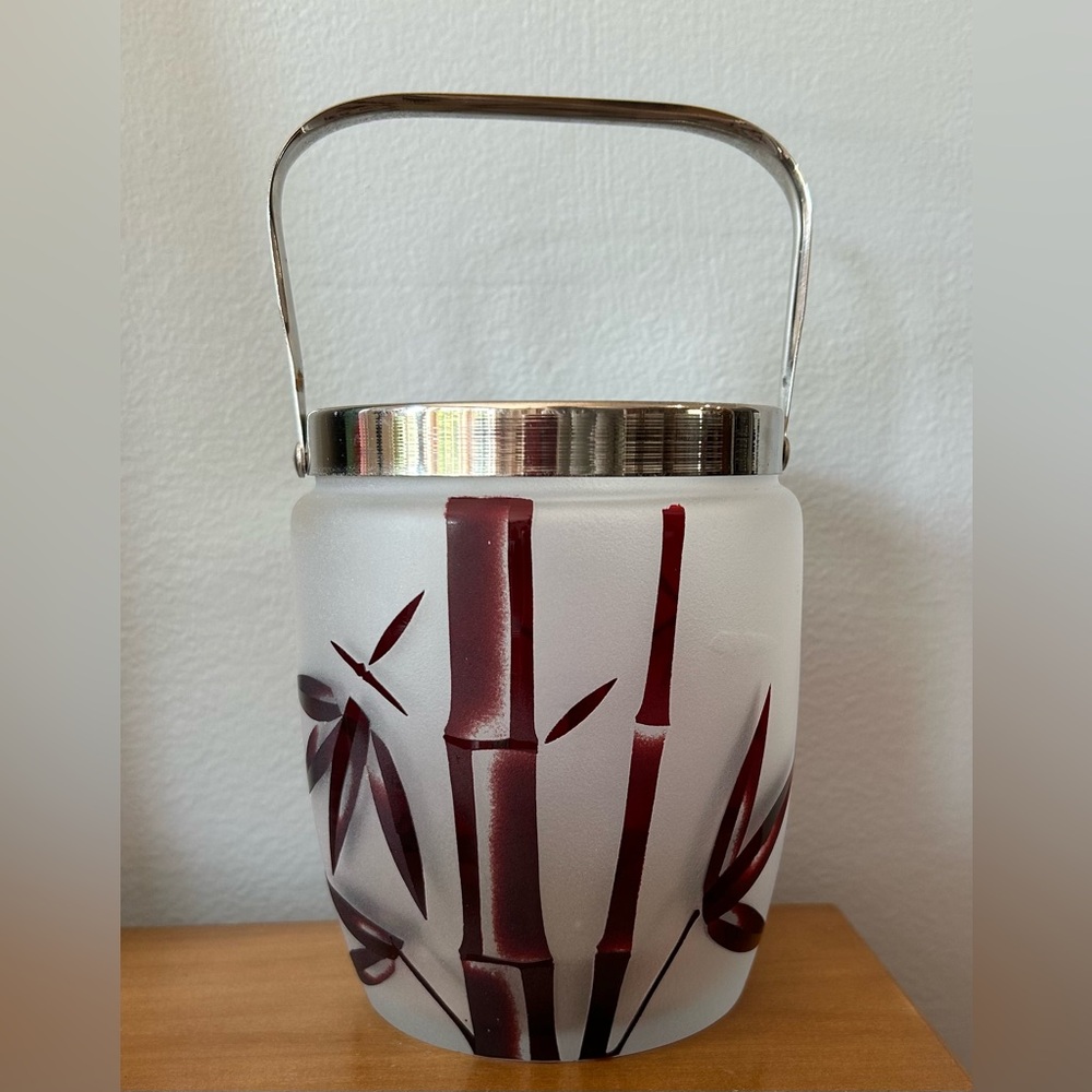 Vintage Noritake Glass Ruby Red Flash Frosted Bamboo ice bucket RARE